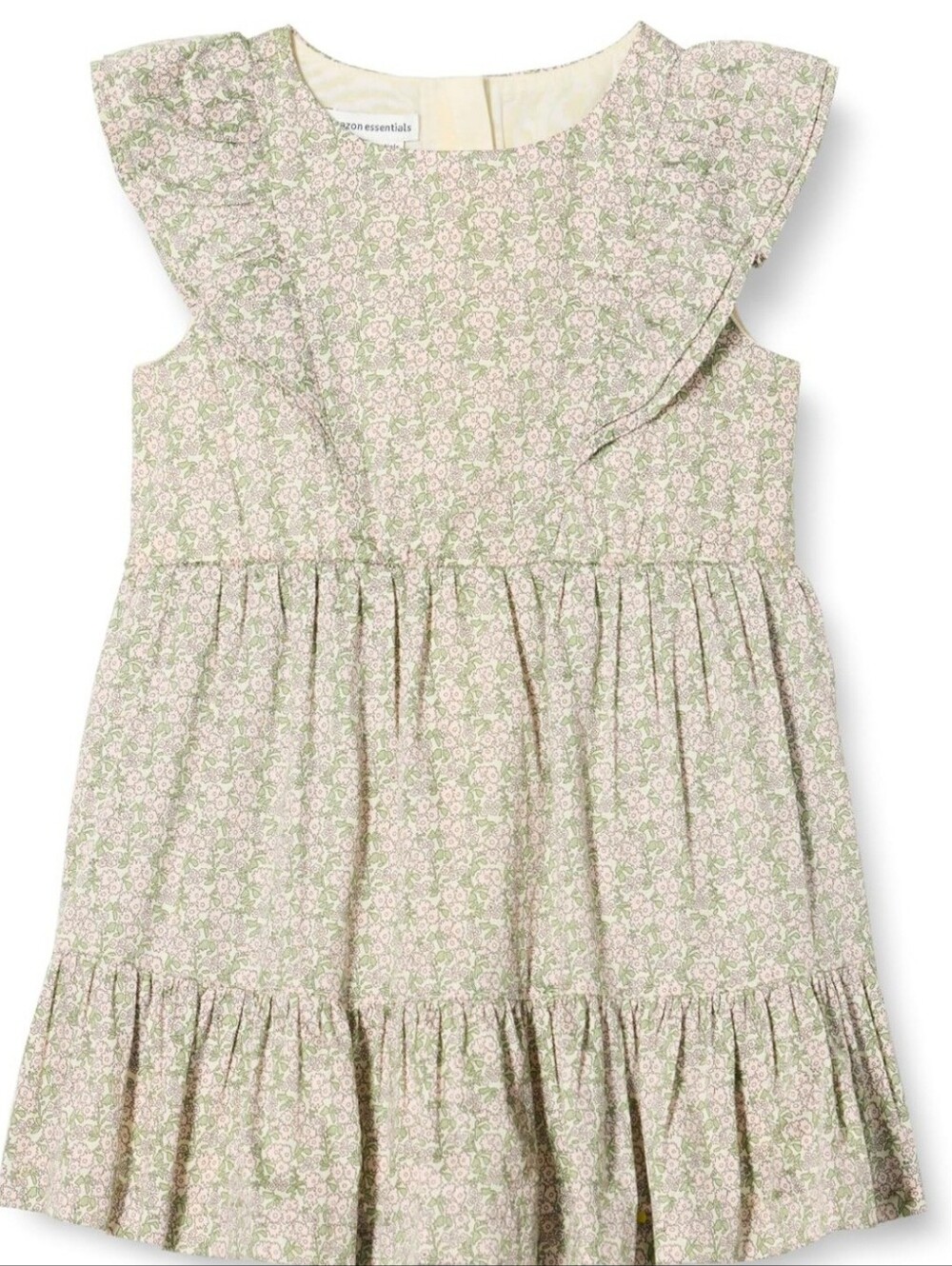 Floral Ruffle Sleeve Dress - Light Pink Green